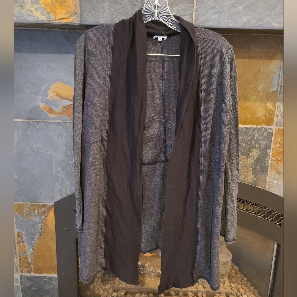 Splendid Heather Grey and Black Thermal Waffle Knit Cardigan Modal Size Small
